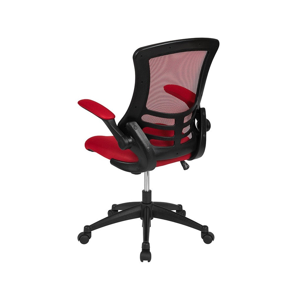 Mid-Back Red Mesh Swivel Ergonomic Task Office Chair with Flip-Up Arms