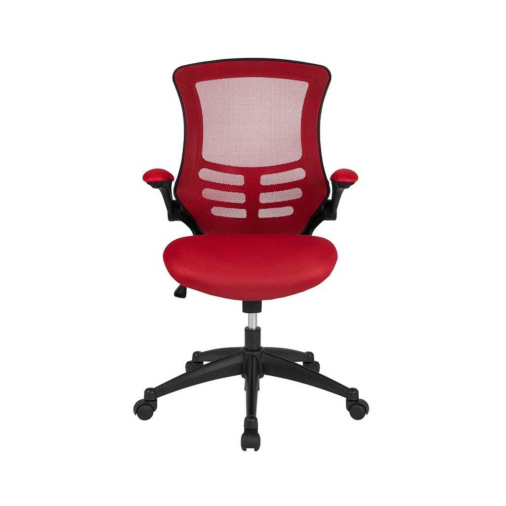 Mid-Back Red Mesh Swivel Ergonomic Task Office Chair with Flip-Up Arms