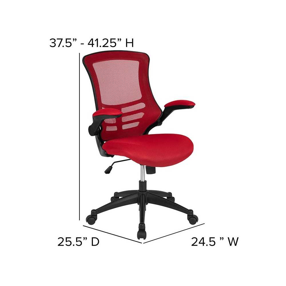 Mid-Back Red Mesh Swivel Ergonomic Task Office Chair with Flip-Up Arms