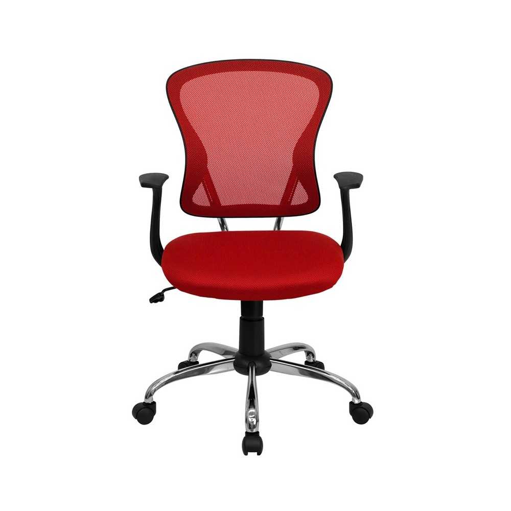 Mid-Back Red Mesh Swivel Task Office Chair with Chrome Base and Arms