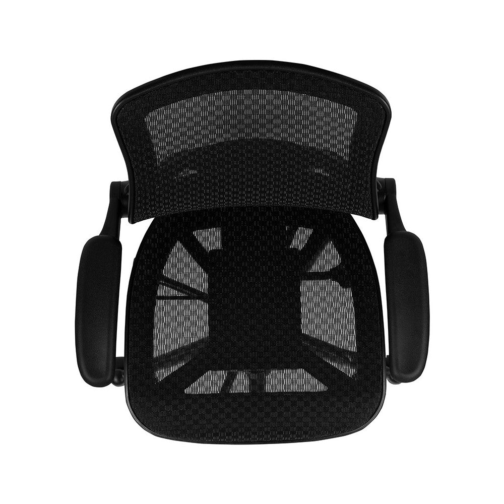 Mid-Back Transparent Black Mesh Drafting Chair with Black Frame and Flip-Up Arms