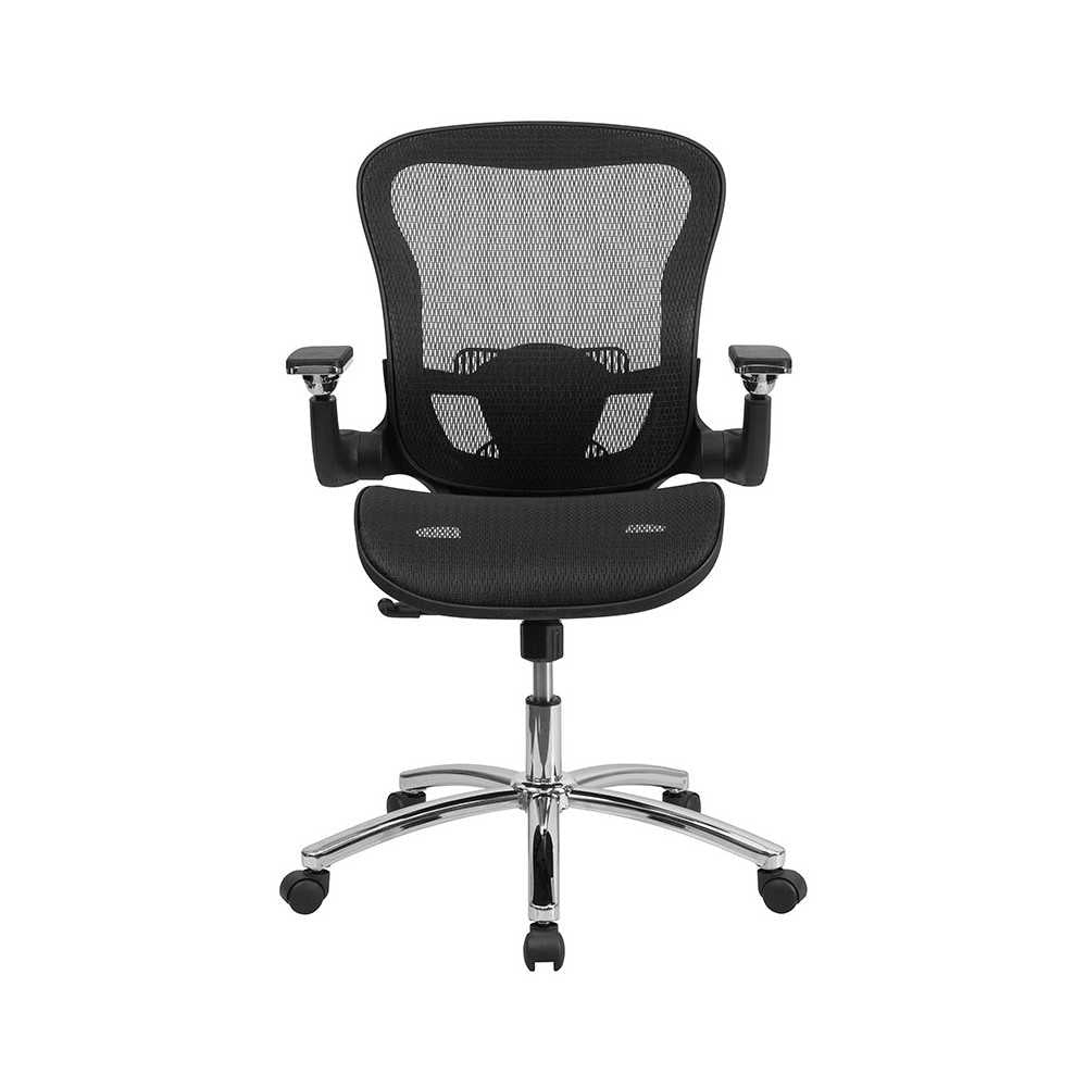 Mid-Back Transparent Black Mesh Executive Swivel Ergonomic Office Chair with Synchro-Tilt & Height Adjustable Flip-Up Arms