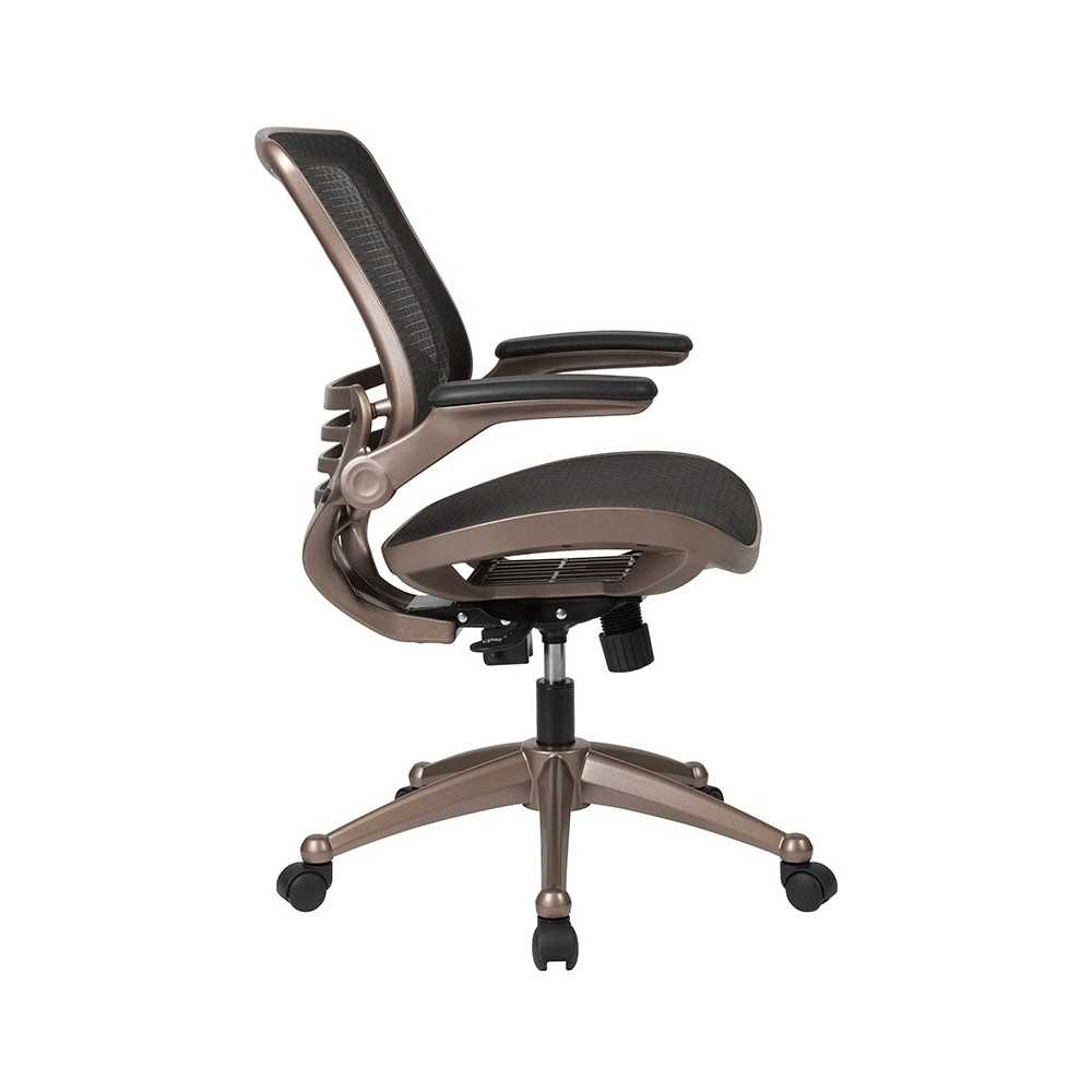 Mid-Back Transparent Black Mesh Executive Swivel Office Chair with Melrose Gold Frame and Flip-Up Arms
