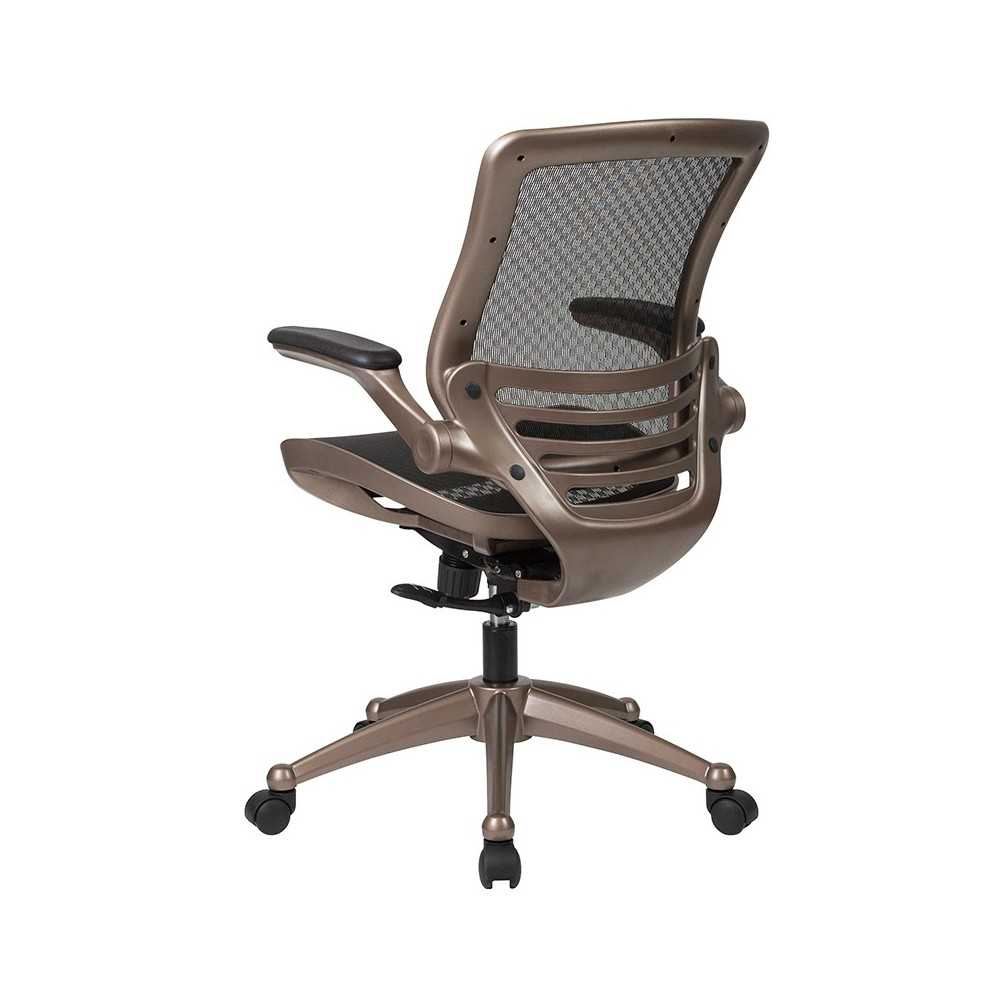 Mid-Back Transparent Black Mesh Executive Swivel Office Chair with Melrose Gold Frame and Flip-Up Arms