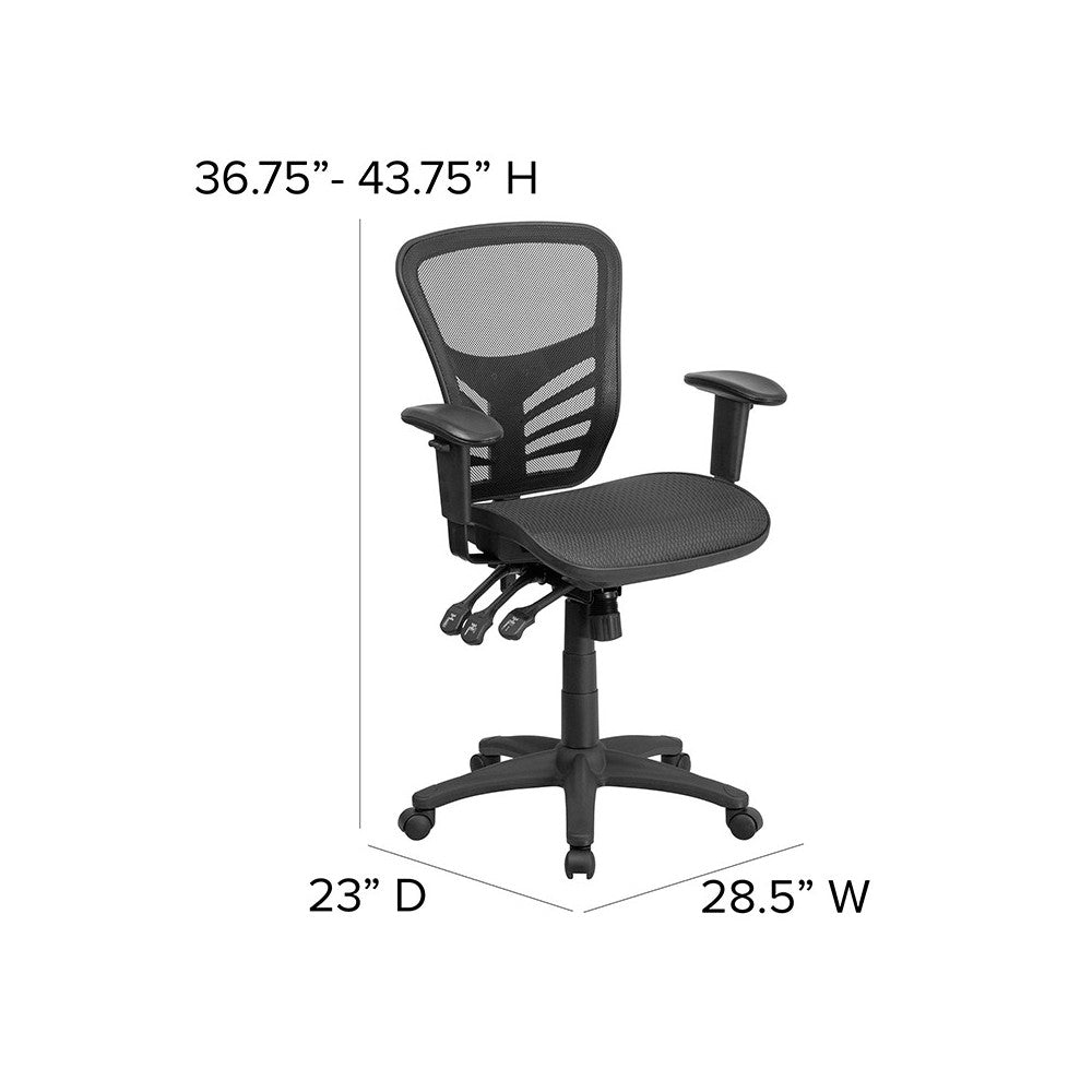 Mid-Back Transparent Black Mesh Multifunction Executive Swivel Ergonomic Office Chair with Adjustable Arms