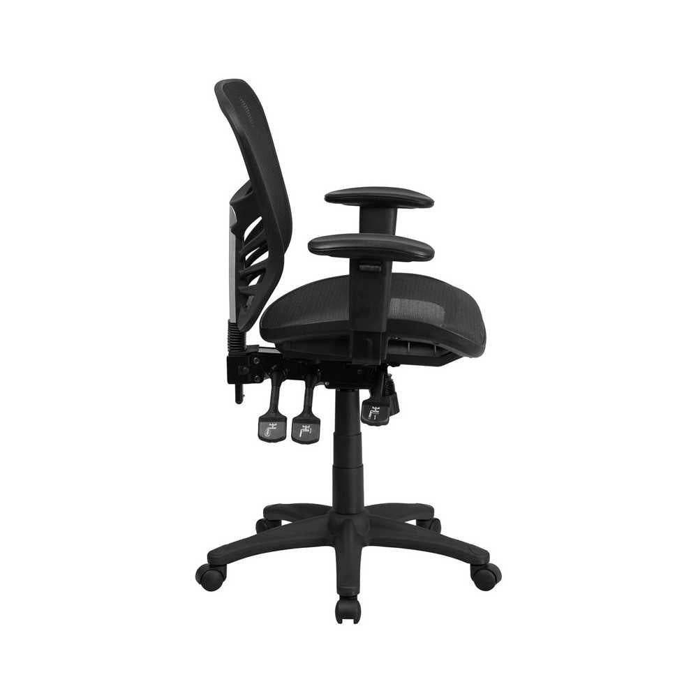 Mid-Back Transparent Black Mesh Multifunction Executive Swivel Ergonomic Office Chair with Adjustable Arms