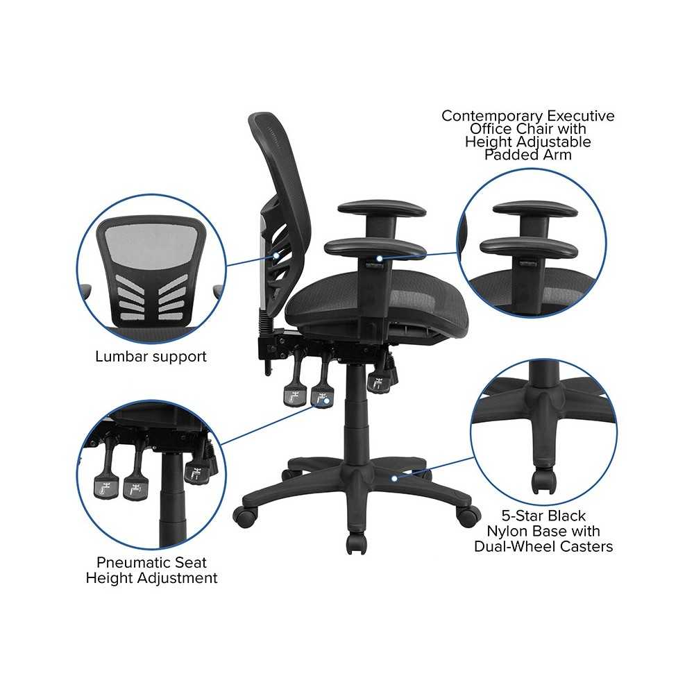 Mid-Back Transparent Black Mesh Multifunction Executive Swivel Ergonomic Office Chair with Adjustable Arms
