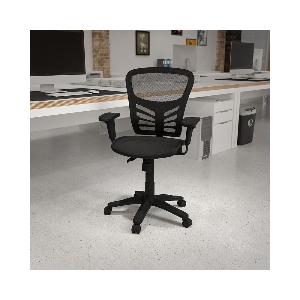 Mid-Back Transparent Black Mesh Multifunction Executive Swivel Ergonomic Office Chair with Adjustable Arms