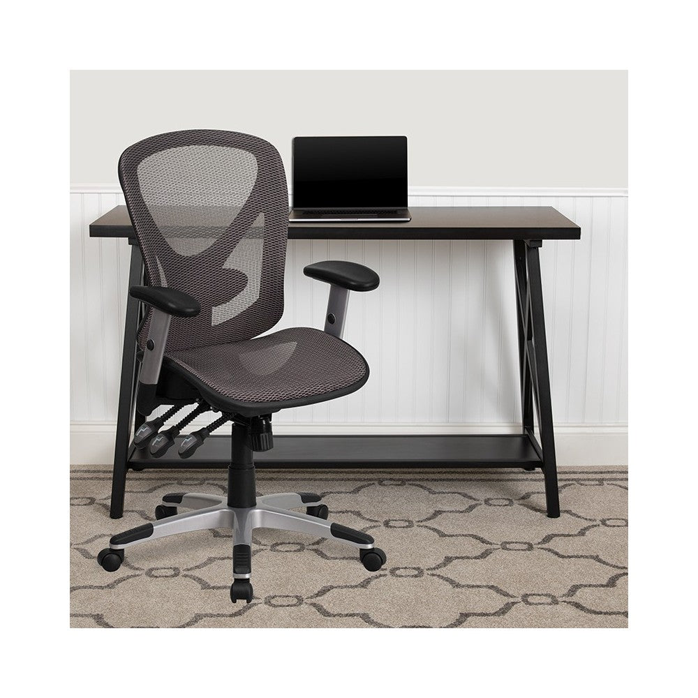 Mid-Back Transparent Gray Mesh Multifunction Executive Swivel Ergonomic Office Chair with Adjustable Arms