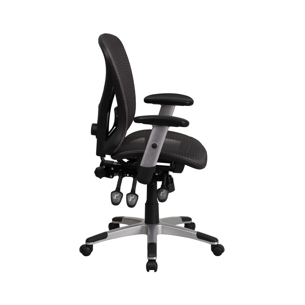Mid-Back Transparent Gray Mesh Multifunction Executive Swivel Ergonomic Office Chair with Adjustable Arms