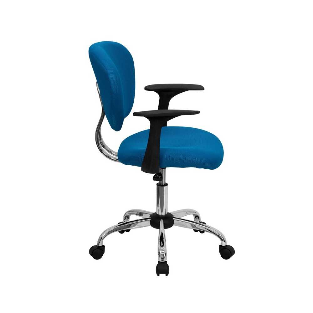 Mid-Back Turquoise Mesh Padded Swivel Task Office Chair with Chrome Base and Arms