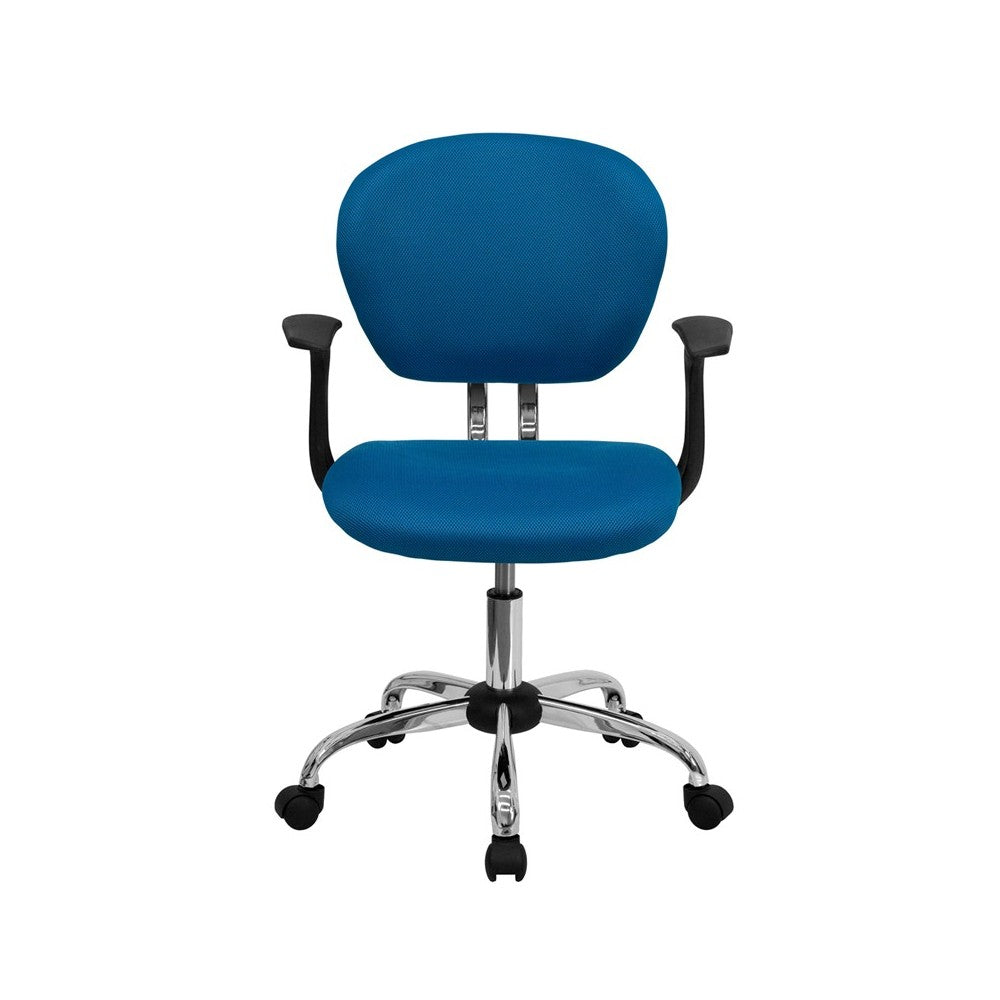 Mid-Back Turquoise Mesh Padded Swivel Task Office Chair with Chrome Base and Arms