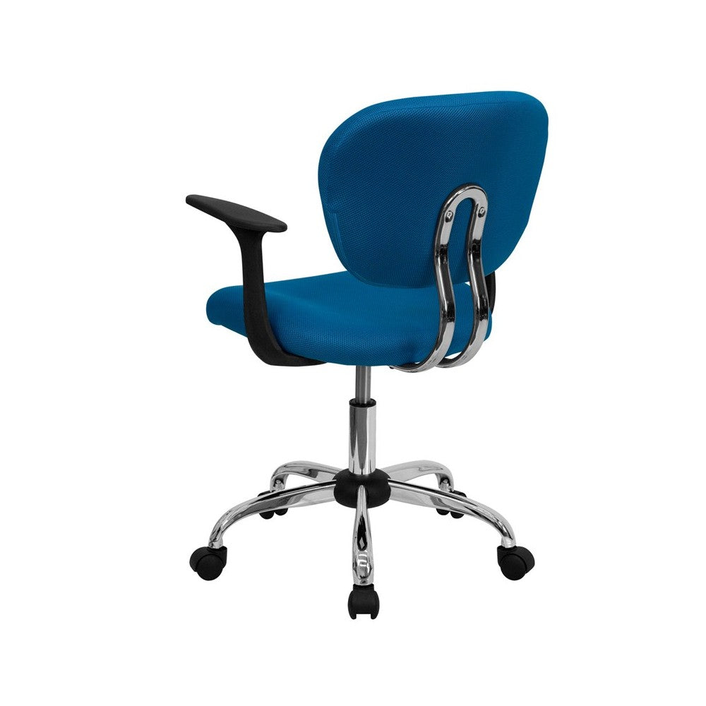 Mid-Back Turquoise Mesh Padded Swivel Task Office Chair with Chrome Base and Arms