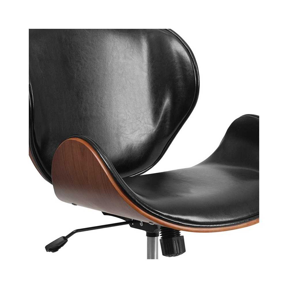 Mid-Back Walnut Wood Conference Office Chair in Black LeatherSoft