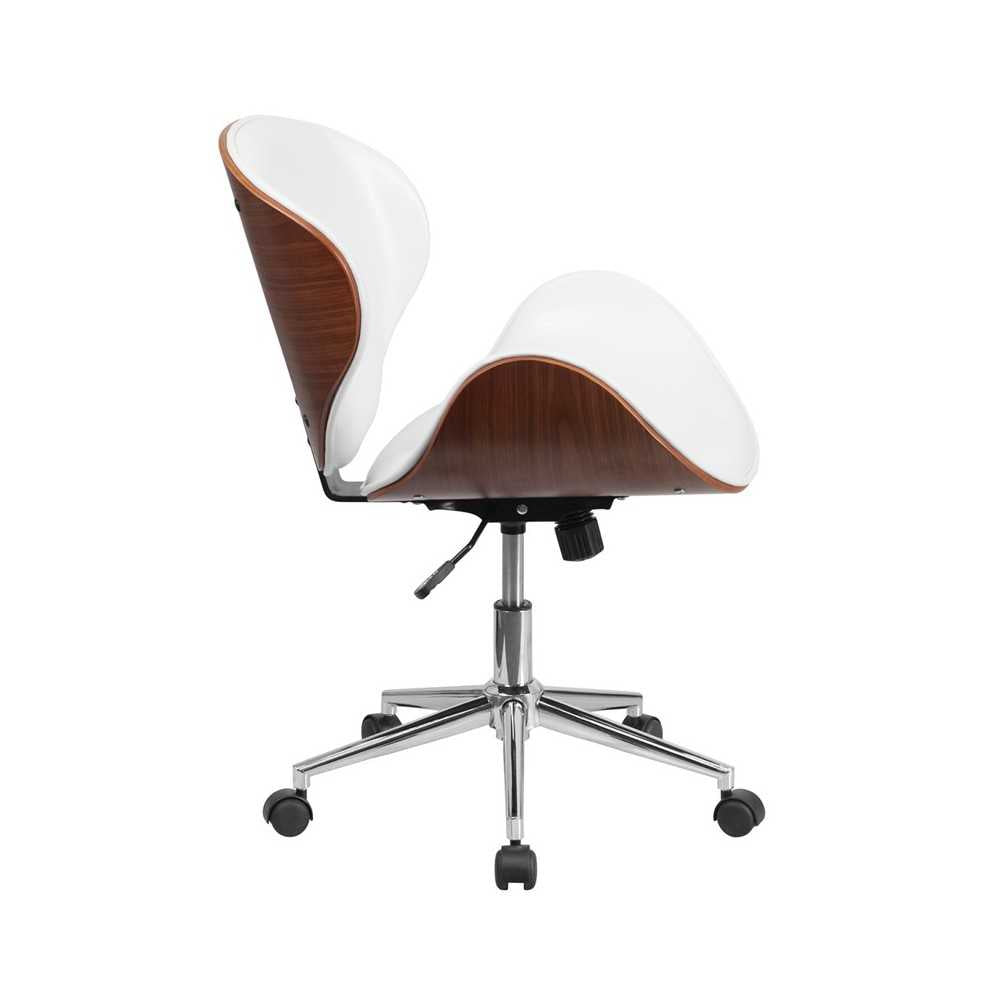 Mid-Back Walnut Wood Conference Office Chair in White LeatherSoft