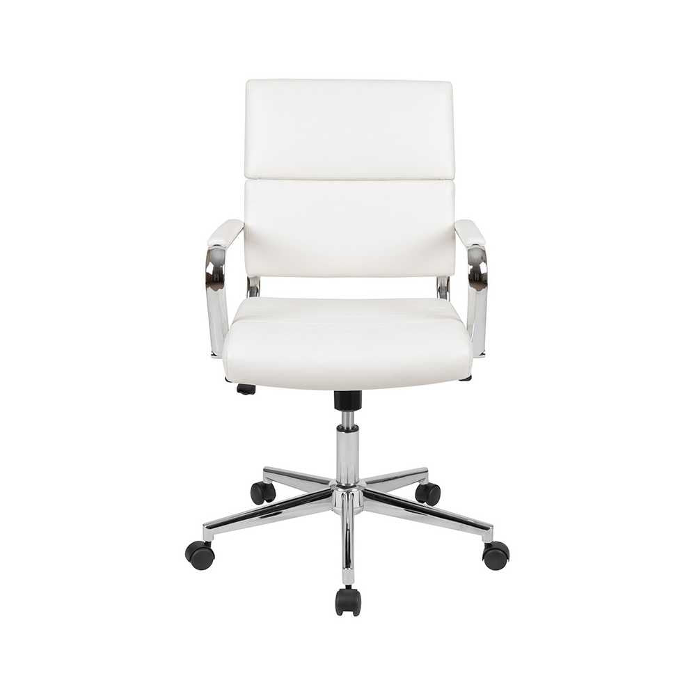 Mid-Back White LeatherSoft Contemporary Panel Executive Swivel Office Chair