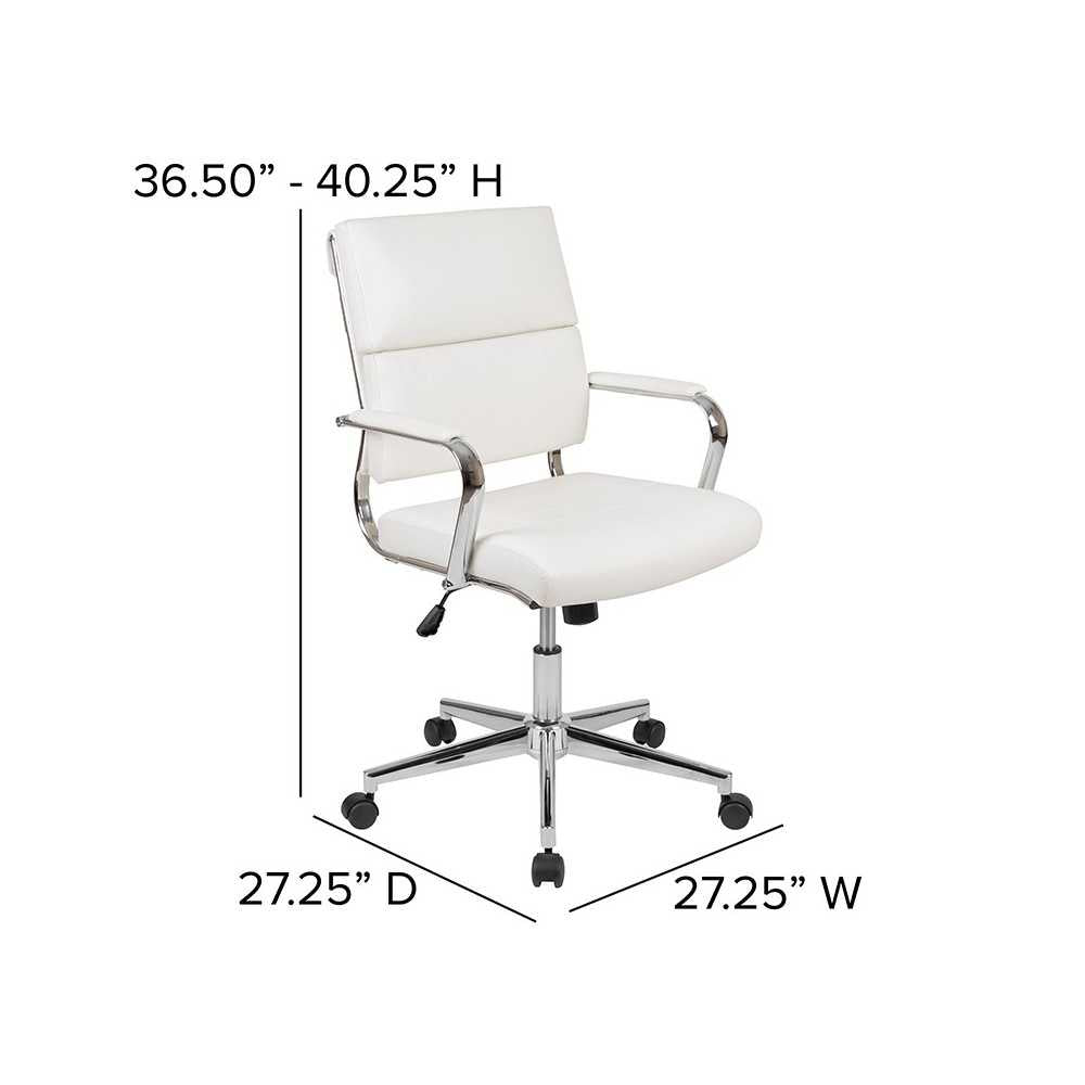 Mid-Back White LeatherSoft Contemporary Panel Executive Swivel Office Chair
