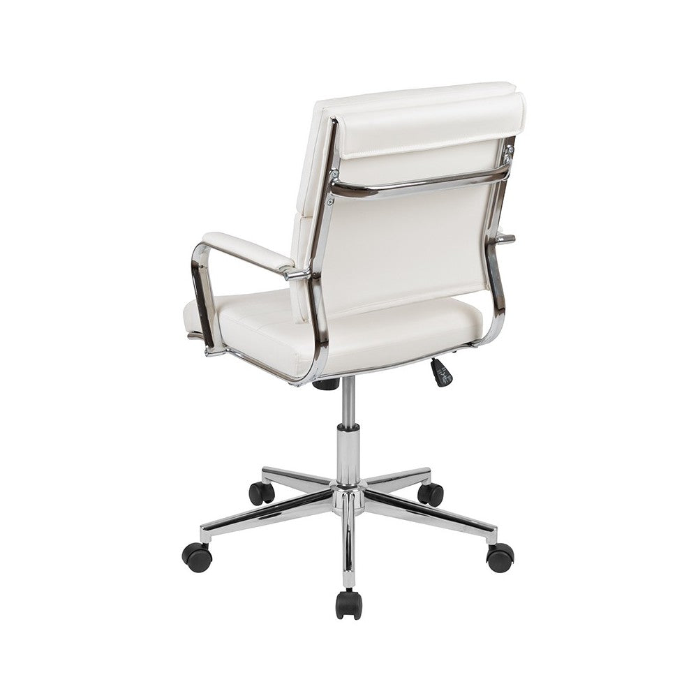 Mid-Back White LeatherSoft Contemporary Panel Executive Swivel Office Chair