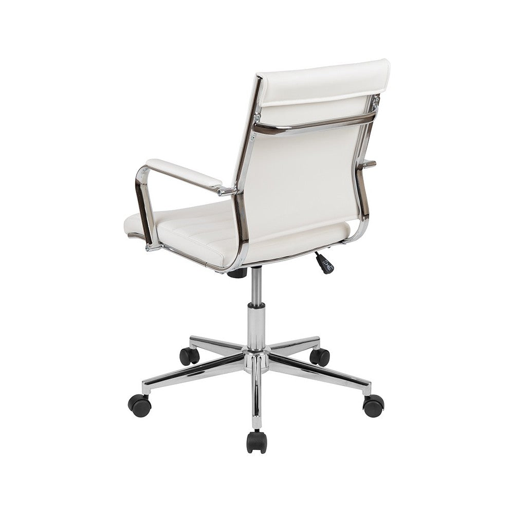 Mid-Back White LeatherSoft Contemporary Ribbed Executive Swivel Office Chair