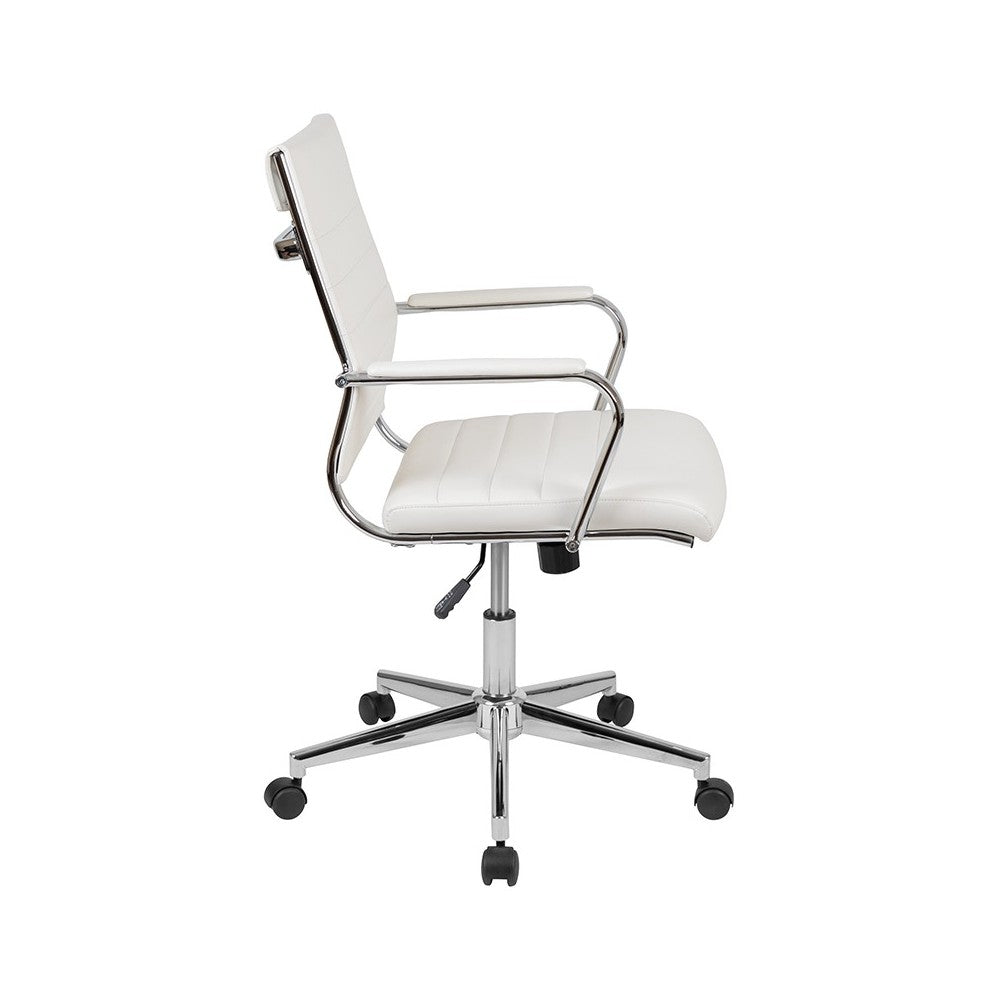 Mid-Back White LeatherSoft Contemporary Ribbed Executive Swivel Office Chair