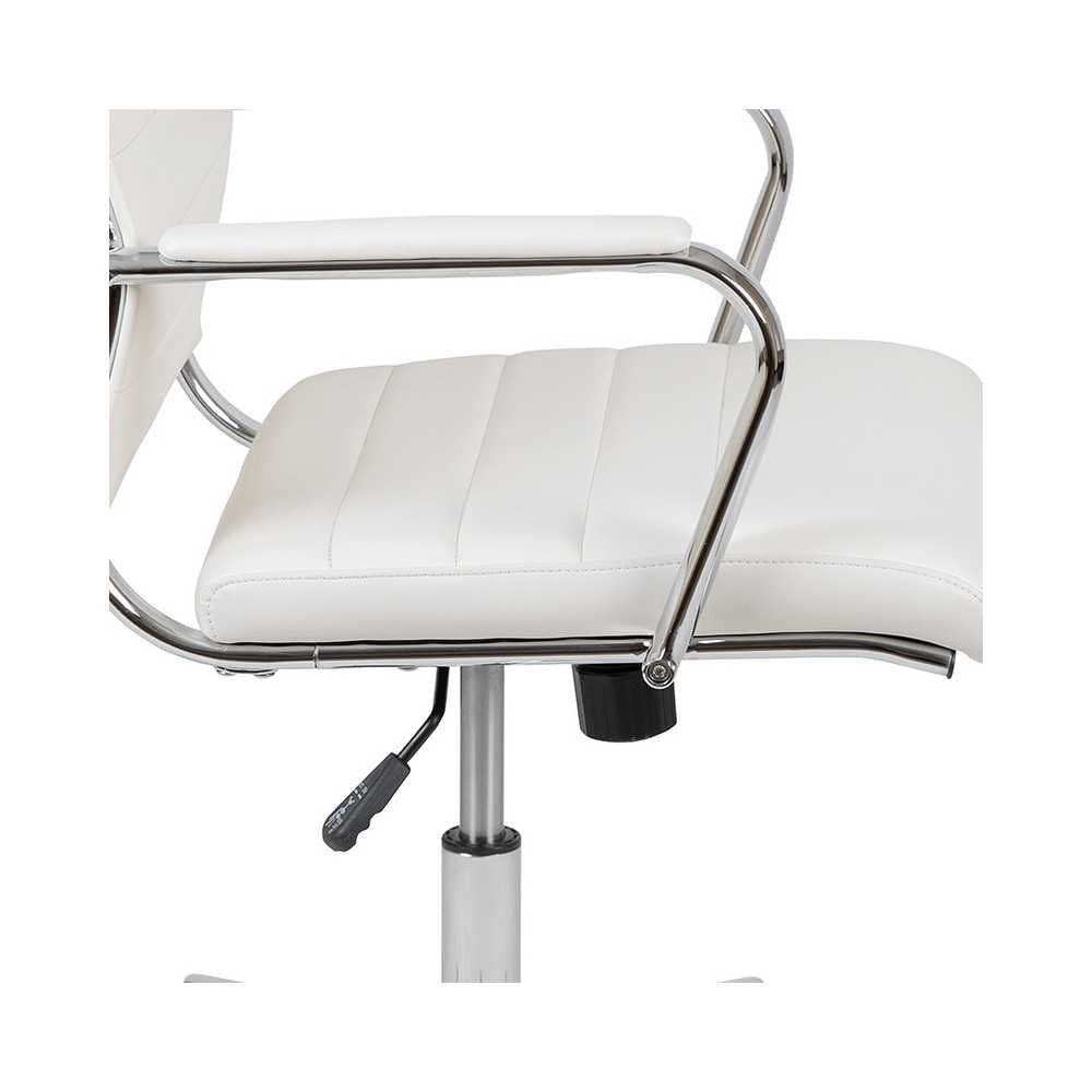 Mid-Back White LeatherSoft Contemporary Ribbed Executive Swivel Office Chair