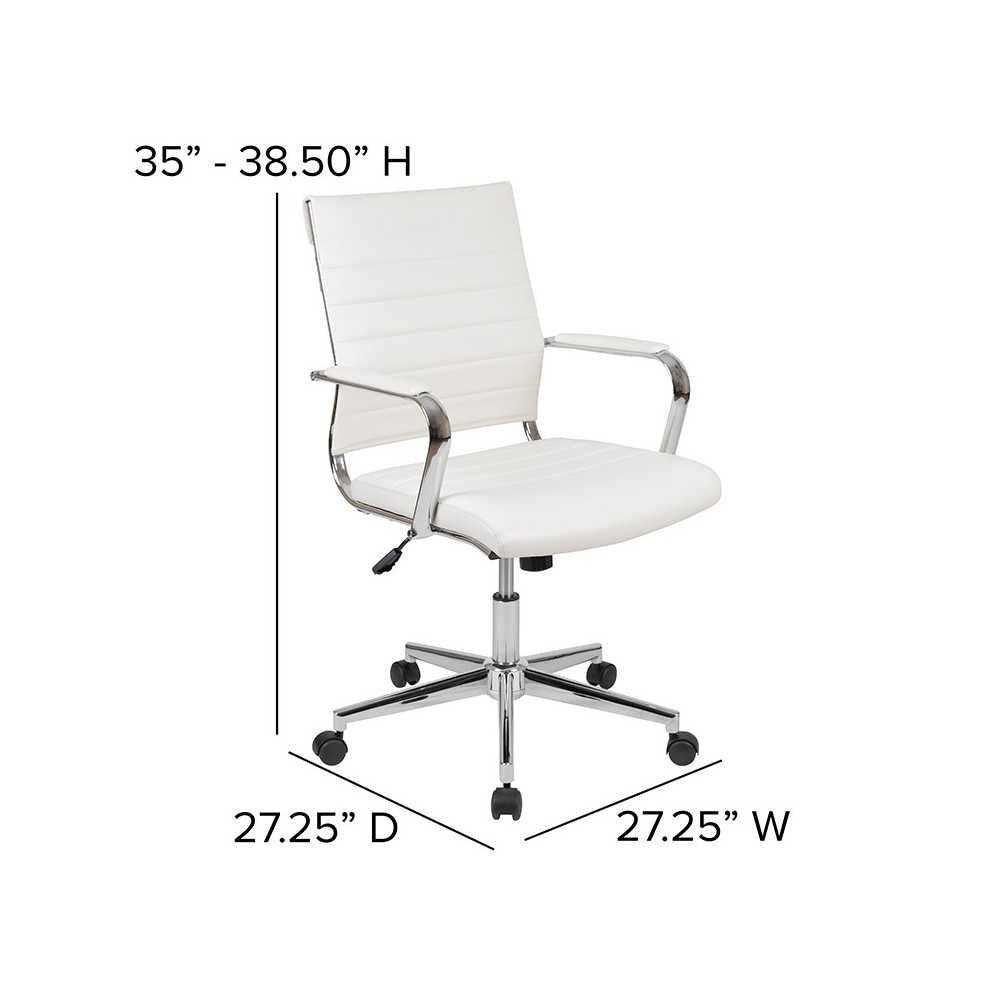 Mid-Back White LeatherSoft Contemporary Ribbed Executive Swivel Office Chair