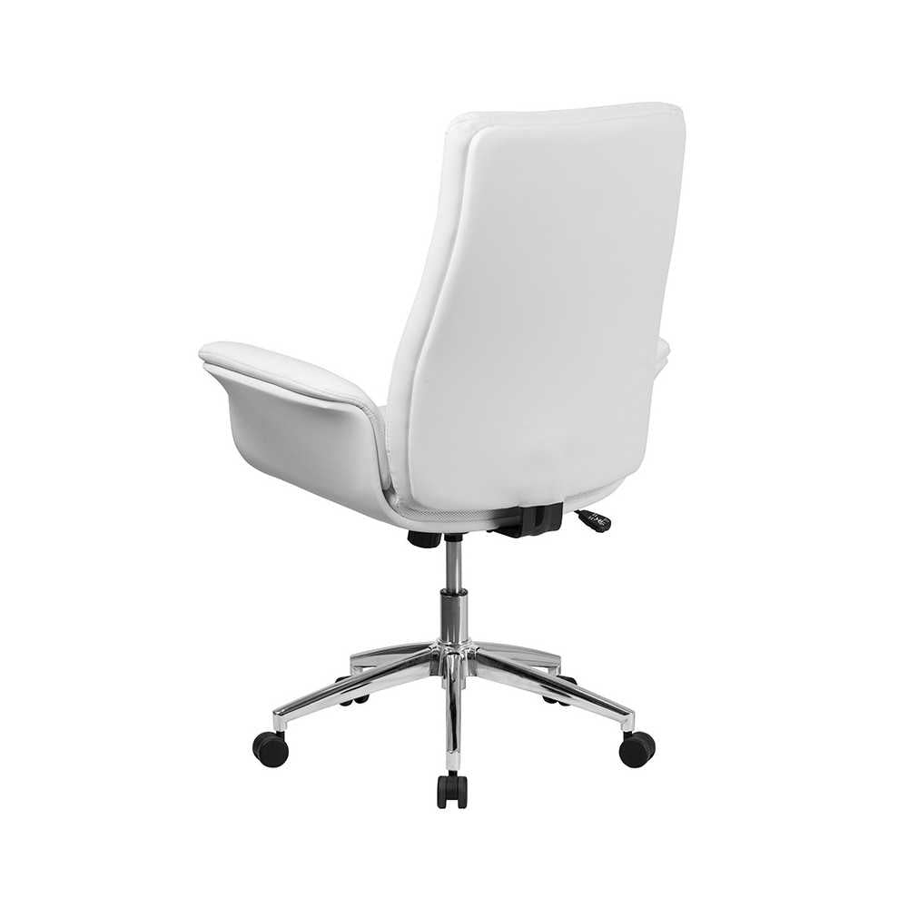 Mid-Back White LeatherSoft Executive Swivel Office Chair with Flared Arms