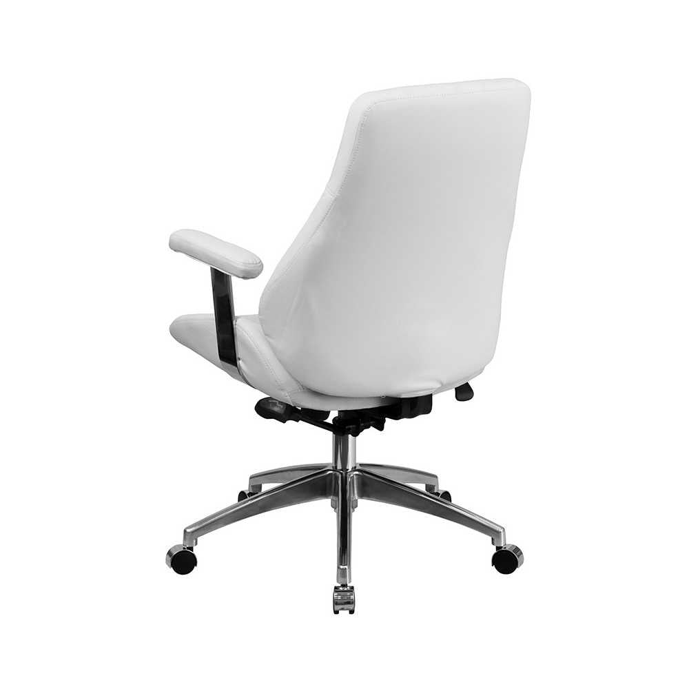 Mid-Back White LeatherSoft Smooth Upholstered Executive Swivel Office Chair with Arms