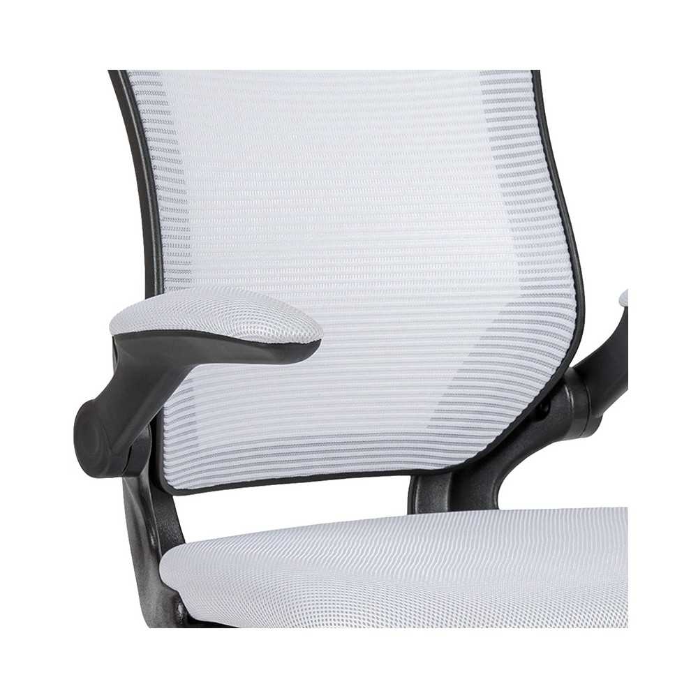 Mid-Back White Mesh Ergonomic Drafting Chair with Adjustable Foot Ring and Flip-Up Arms