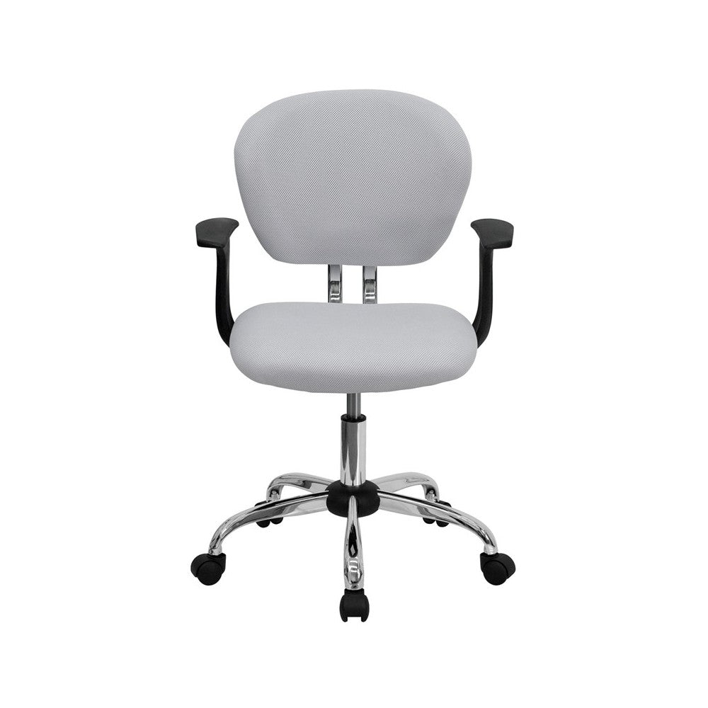 Mid-Back White Mesh Padded Swivel Task Office Chair with Chrome Base and Arms