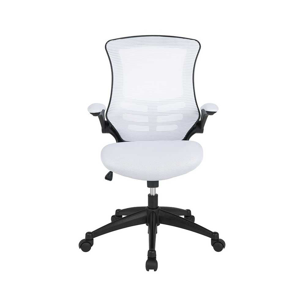 Mid-Back White Mesh Swivel Ergonomic Task Office Chair with Flip-Up Arms