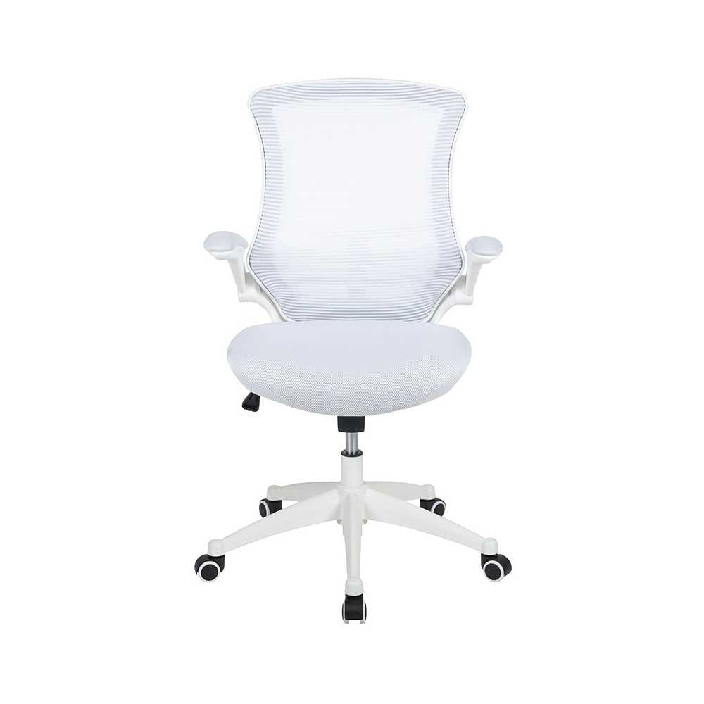Mid-Back White Mesh Swivel Ergonomic Task Office Chair with White Frame and Flip-Up Arms
