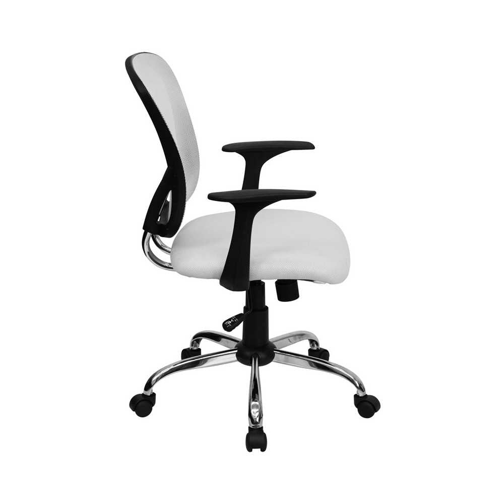 Mid-Back White Mesh Swivel Task Office Chair with Chrome Base and Arms