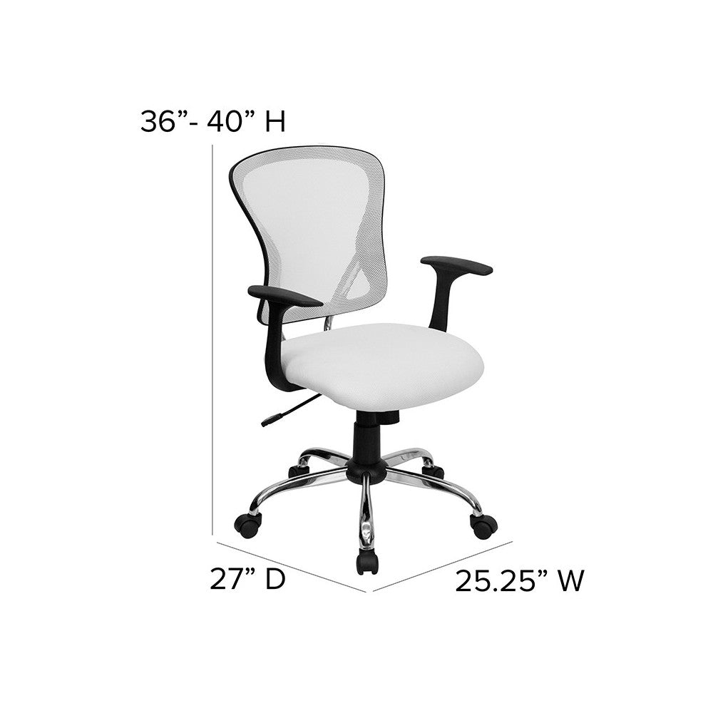 Mid-Back White Mesh Swivel Task Office Chair with Chrome Base and Arms