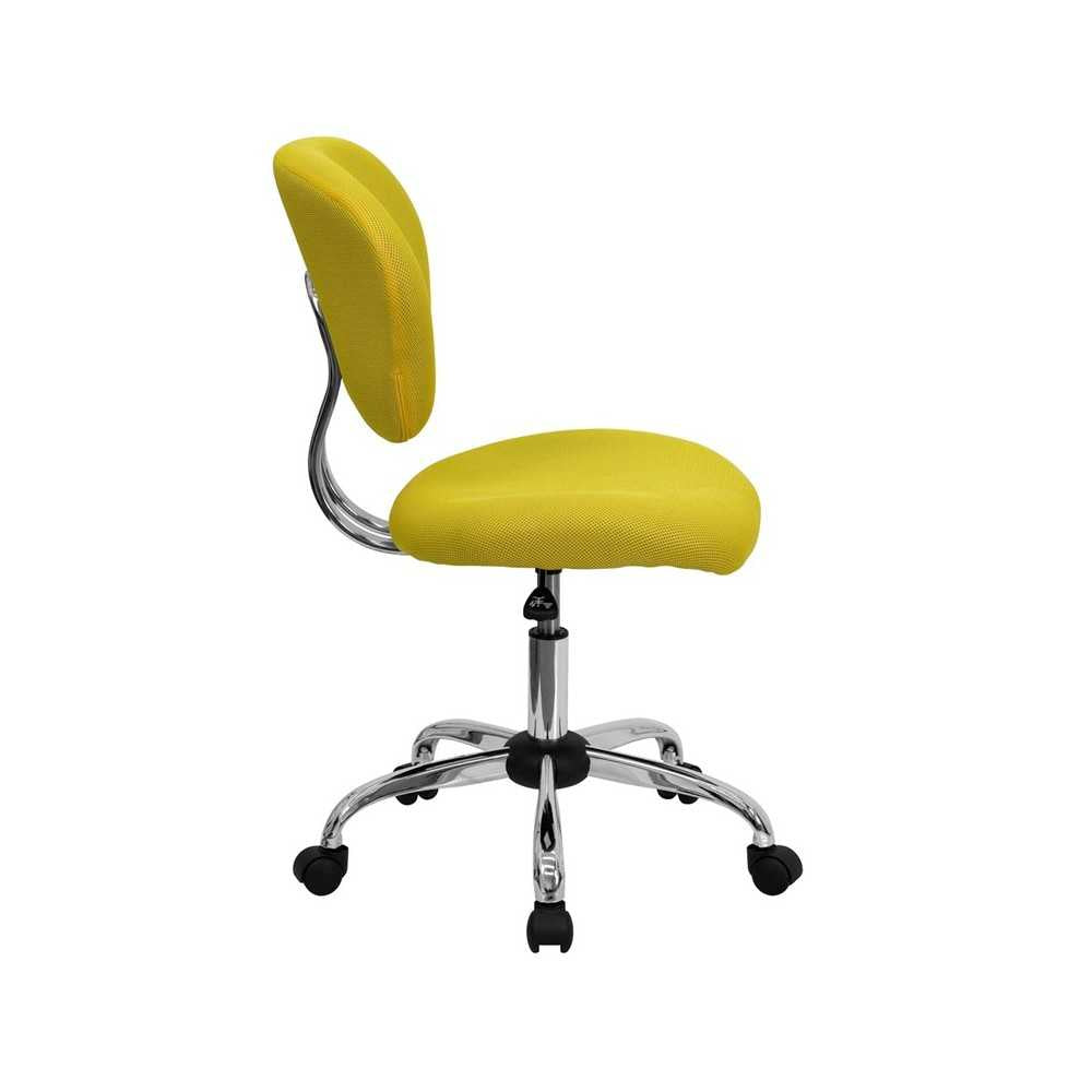 Mid-Back Yellow Mesh Padded Swivel Task Office Chair with Chrome Base