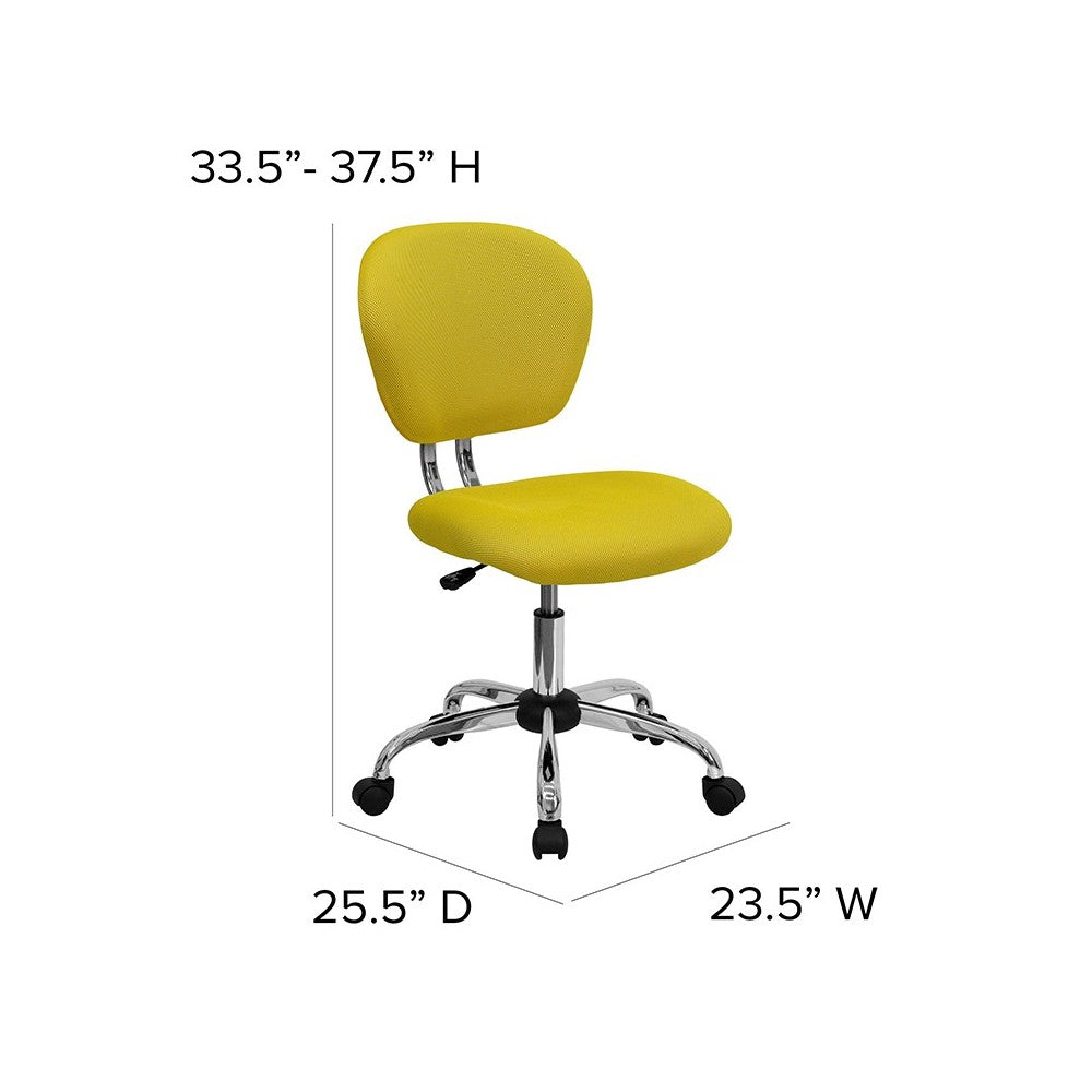 Mid-Back Yellow Mesh Padded Swivel Task Office Chair with Chrome Base