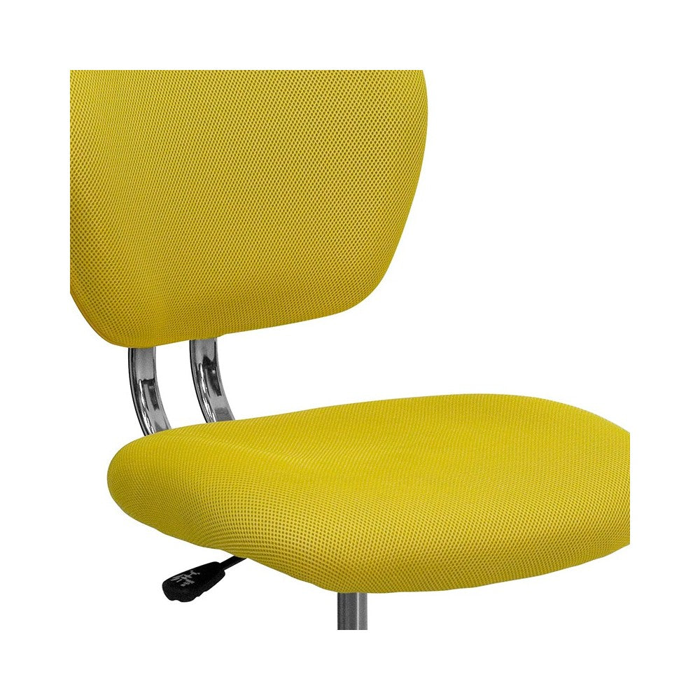 Mid-Back Yellow Mesh Padded Swivel Task Office Chair with Chrome Base