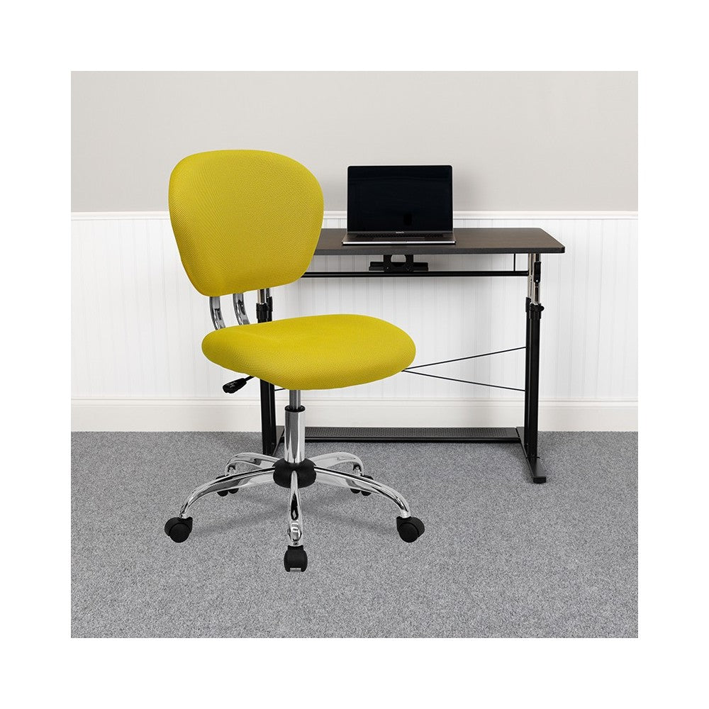 Mid-Back Yellow Mesh Padded Swivel Task Office Chair with Chrome Base