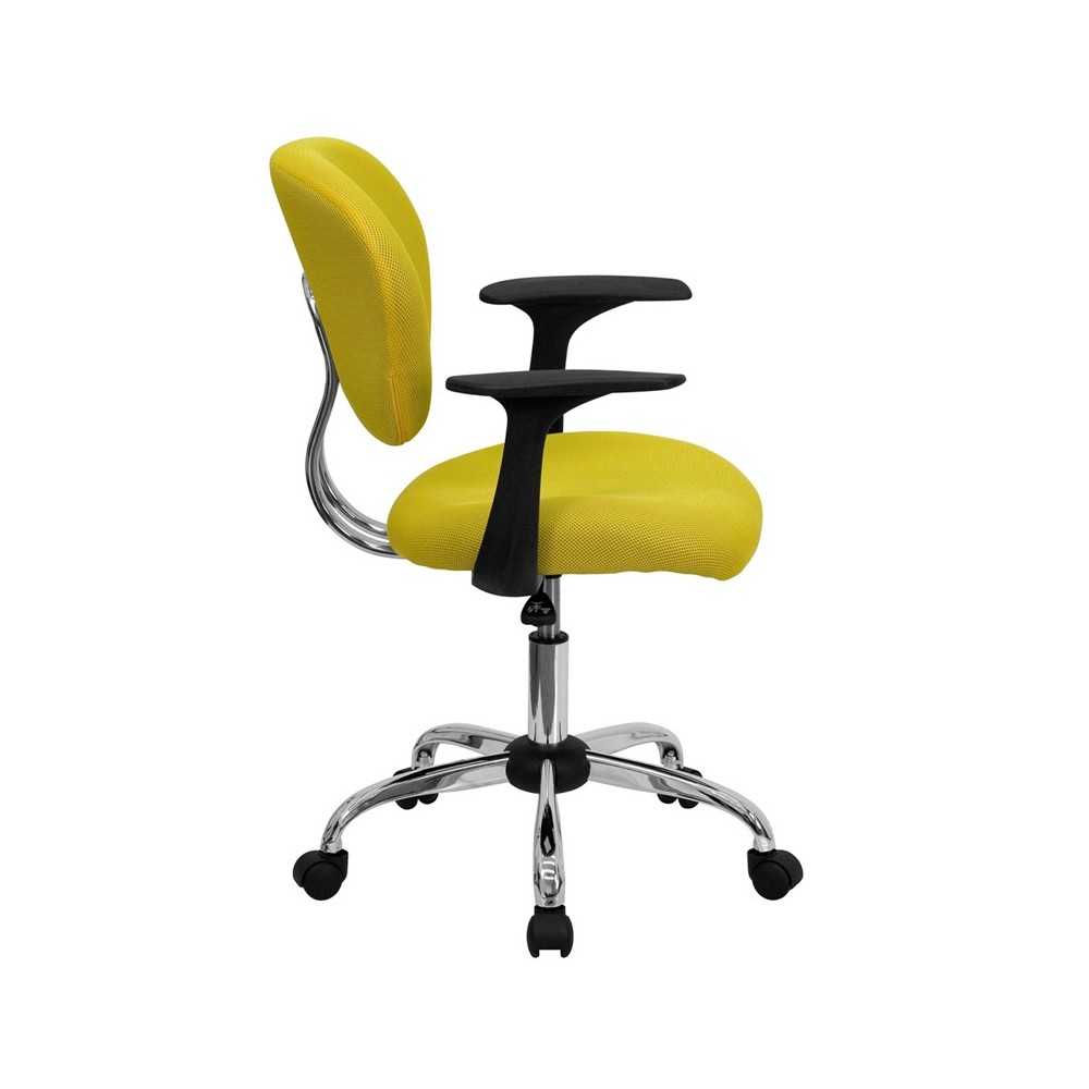 Mid-Back Yellow Mesh Padded Swivel Task Office Chair with Chrome Base and Arms