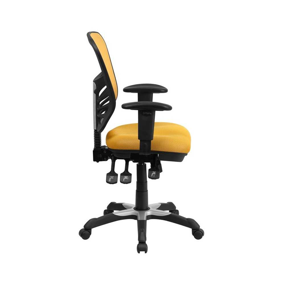 Mid-Back Yellow-Orange Mesh Multifunction Executive Swivel Ergonomic Office Chair with Adjustable Arms