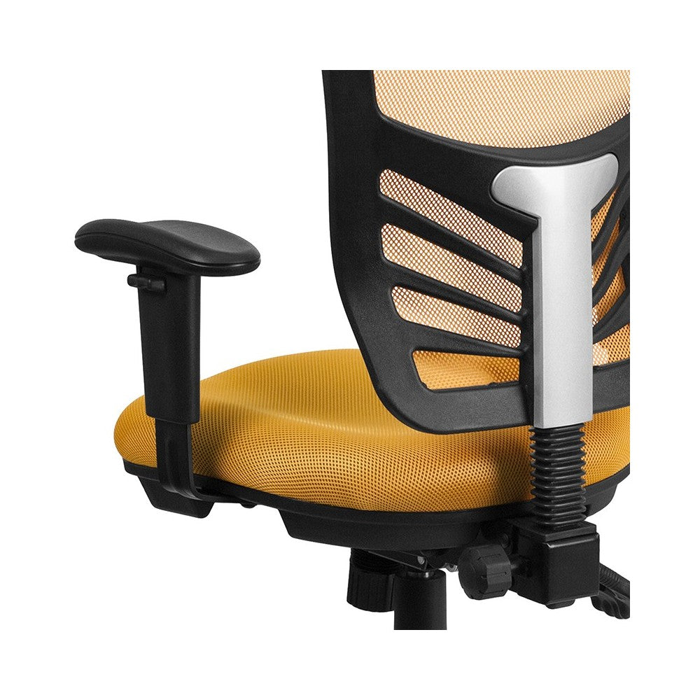 Mid-Back Yellow-Orange Mesh Multifunction Executive Swivel Ergonomic Office Chair with Adjustable Arms