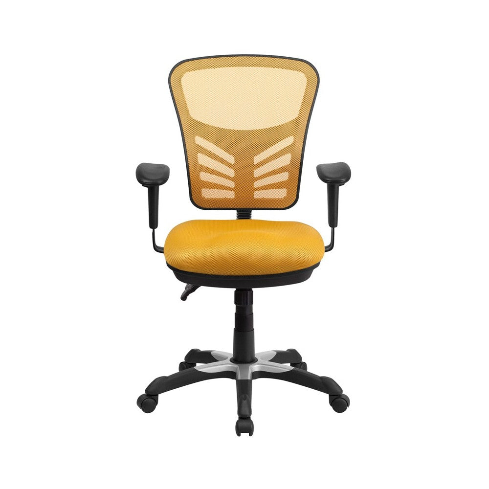 Mid-Back Yellow-Orange Mesh Multifunction Executive Swivel Ergonomic Office Chair with Adjustable Arms