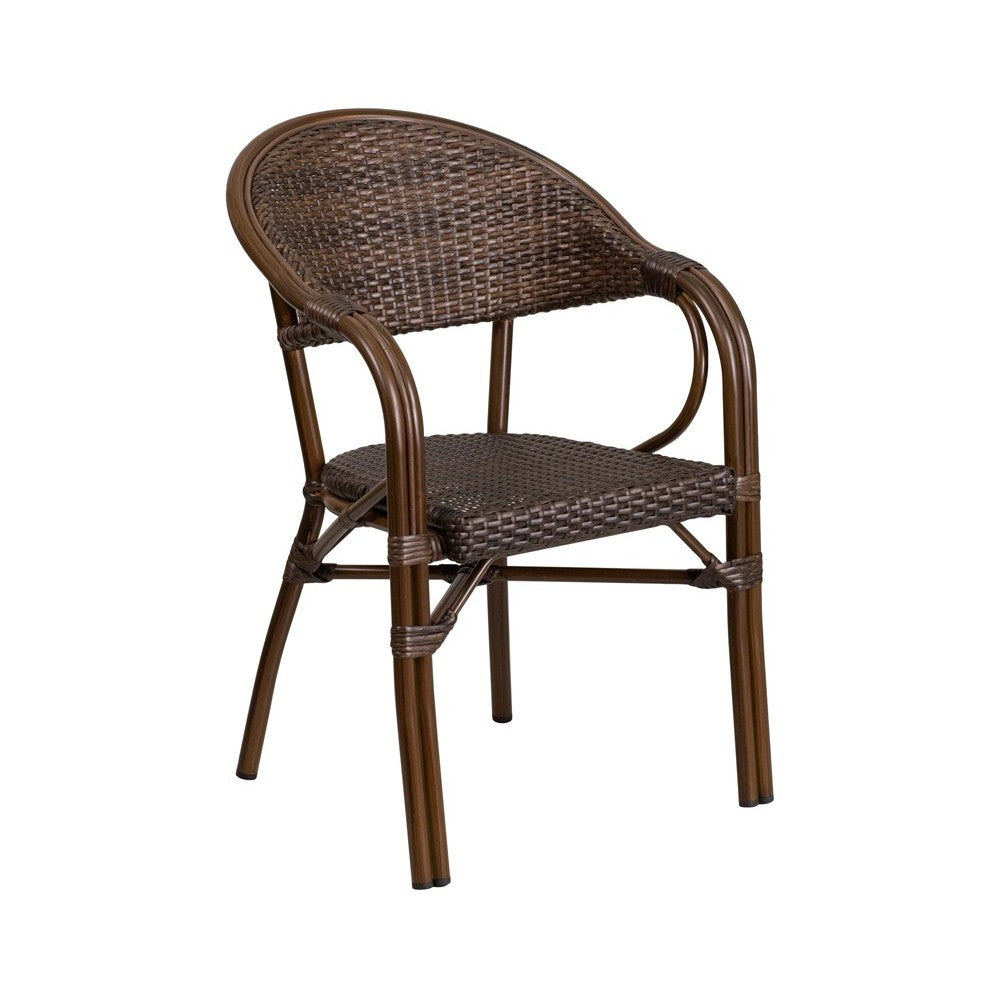 Milano Series Cocoa Rattan Restaurant Patio Chair with Bamboo-Aluminum Frame