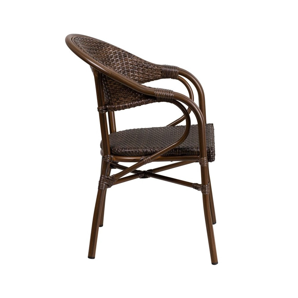 Milano Series Cocoa Rattan Restaurant Patio Chair with Bamboo-Aluminum Frame