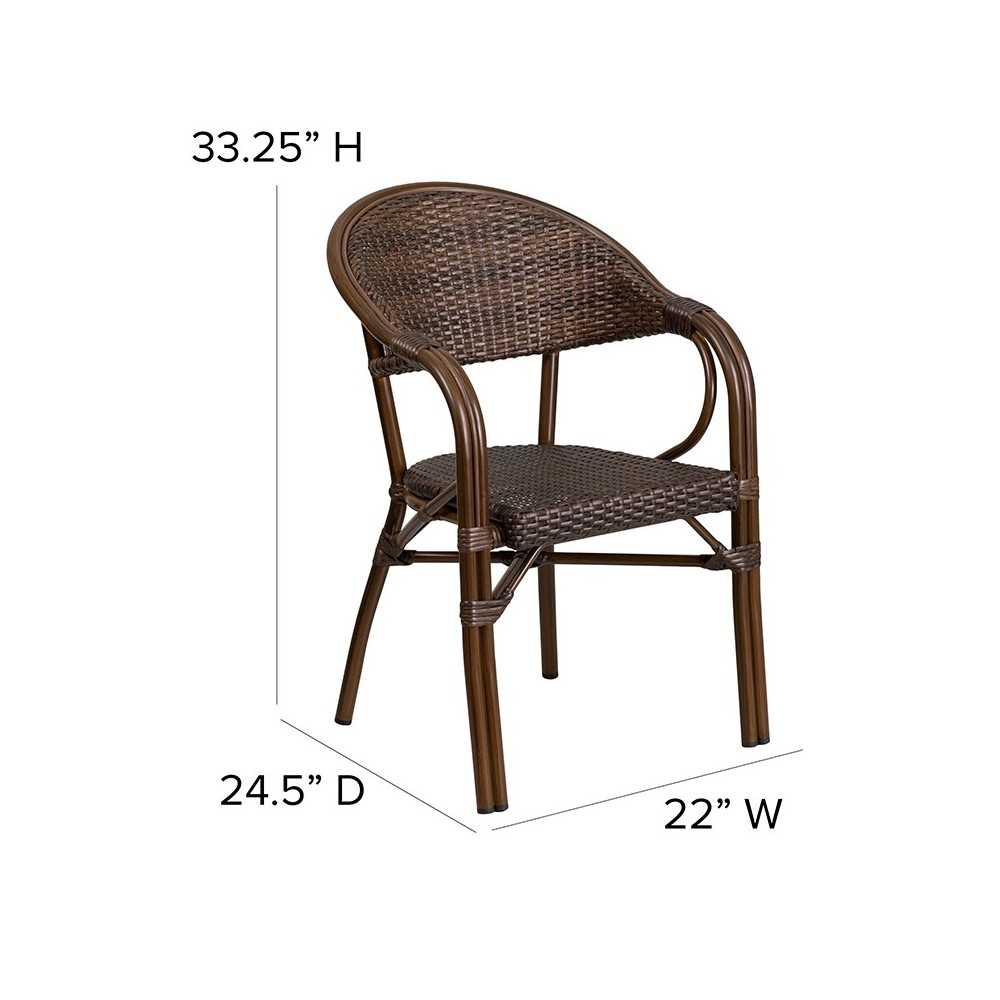 Milano Series Cocoa Rattan Restaurant Patio Chair with Bamboo-Aluminum Frame