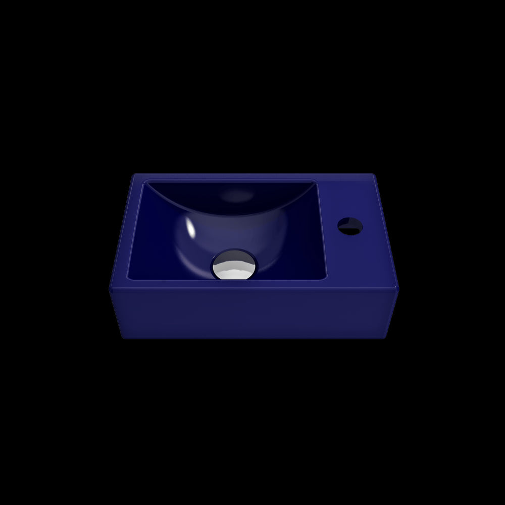 Milano Wall-Mounted Sink Fireclay 14.5 in. 1-hole Left Faucet in Sapphire Blue