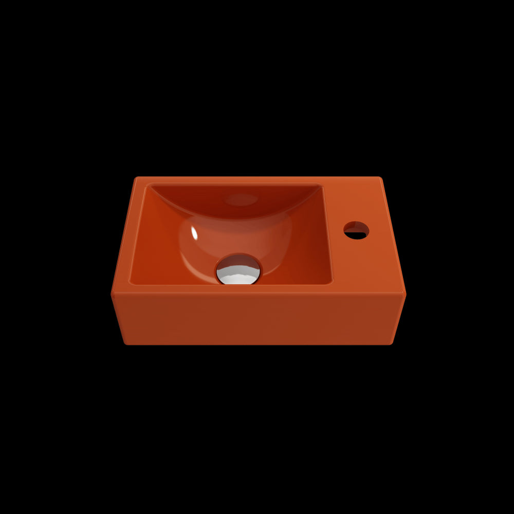 Milano Wall-Mounted Sink Fireclay 14.5 in 1-hole Left Side Faucet Deck in Orange