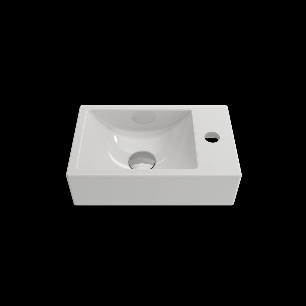 Milano Wall-Mounted Sink Fireclay 14.5 in. 1-hole Left Side Faucet Deck in White