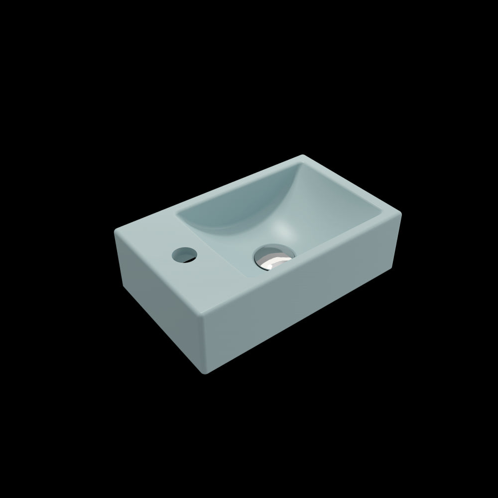 Milano Wall-Mounted Sink Fireclay 14.5 in. 1-hole Right Faucet in Matte Ice Blue