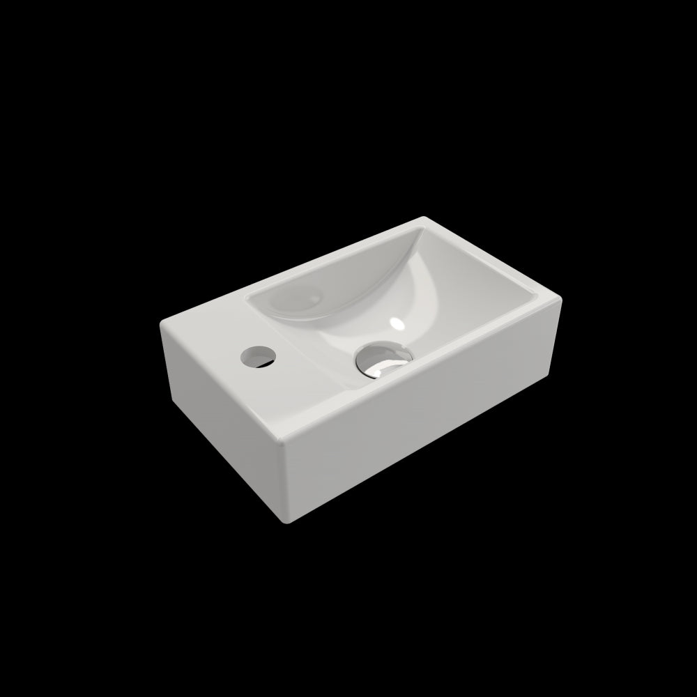 Milano Wall-Mounted Sink Fireclay 14.5 in 1-hole Right Side Faucet Deck in White